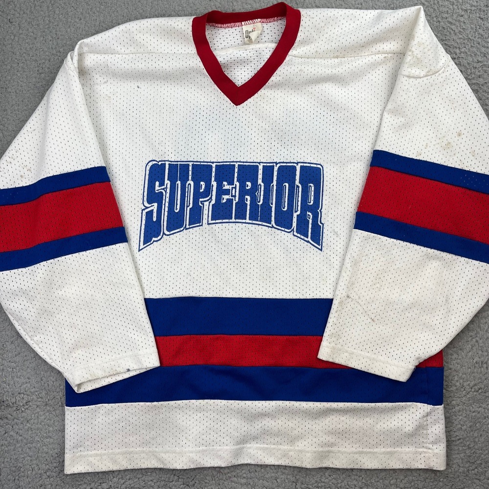 Superior Hockey Jersey Men XL White Mesh Vintage Wisconsin WI